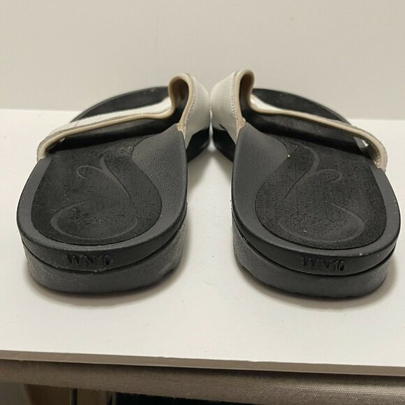 Abeo Womens Leather Orthotic Thong Sandals Size 10 Black & White - Picture 6 of 8